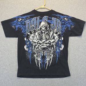 JSR Nation Skull Graphic T-Shirt Black Blue Short Sleeve Size M